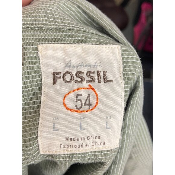 Fossil Mens Long Sleeve Green Striped Button-Up Shirt Size L - Picture 2 of 9